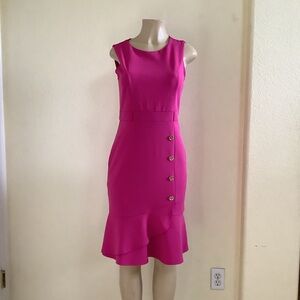 Revelry Sleeveless Fuchsia Sheath Dress with Button Detail